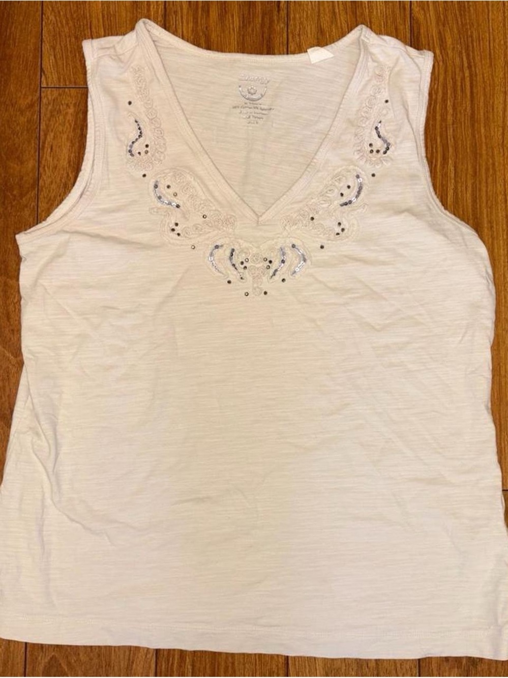Y2K v neck tank top with whimsical design and sequins
